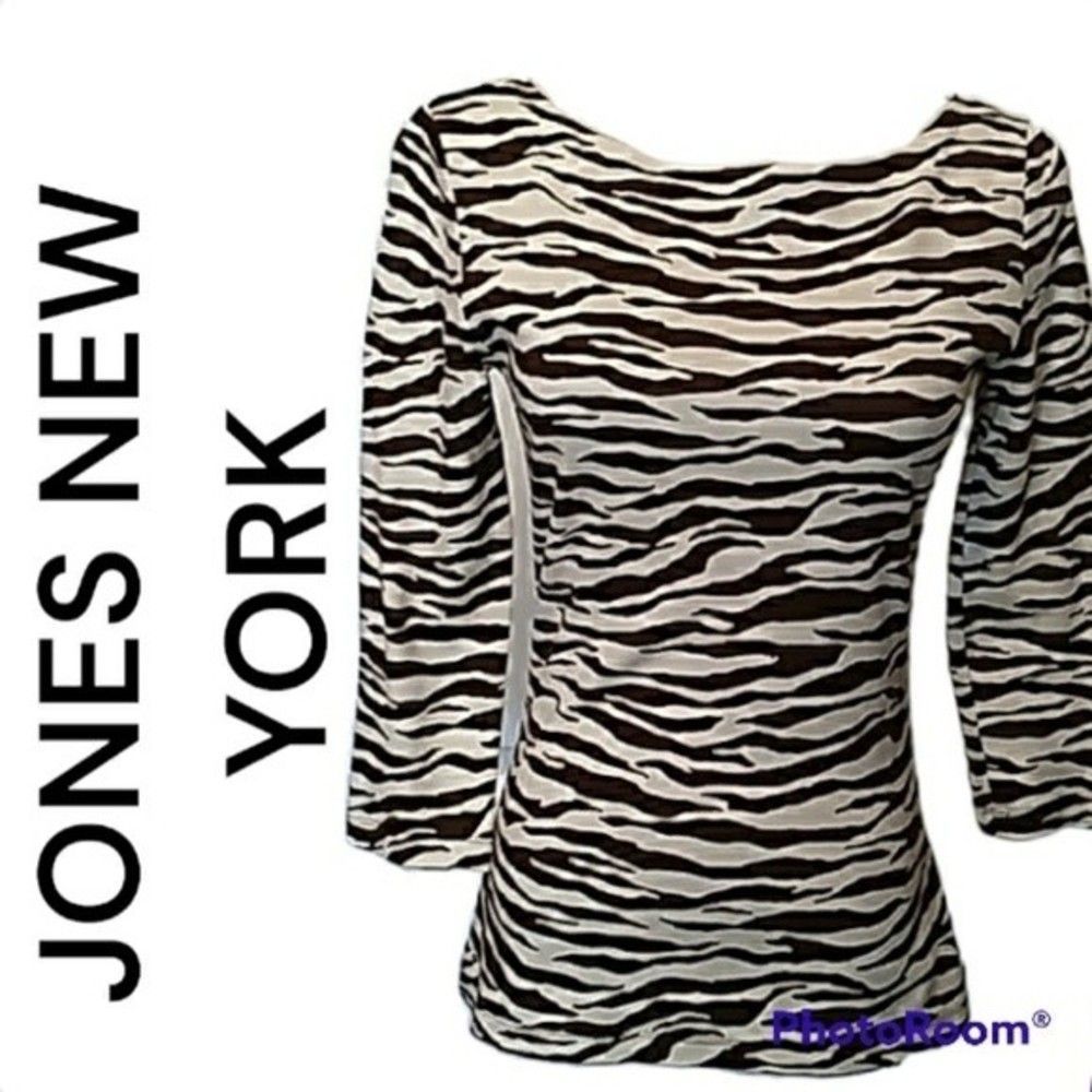 ANIMAL PRINT BOAT NECK 3/4 SLEEVE KNIT TOP SIZE P WOMENS P PETITE WOMENS P